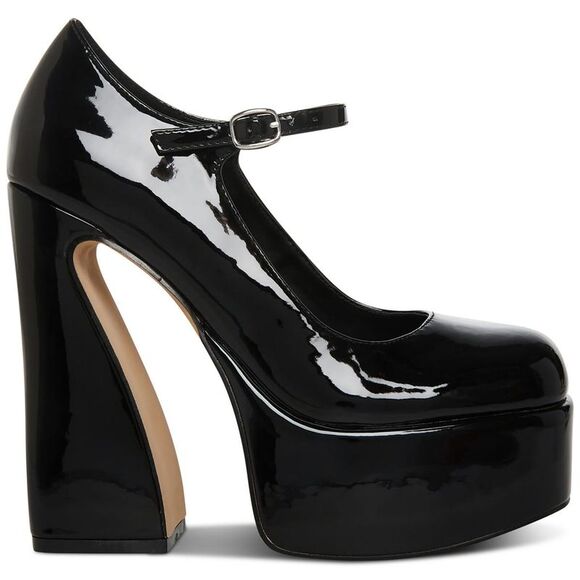 Madden Girl Womens Khloie Black Faux Leather Buckle Platform Heels Shoes New - Picture 2 of 3